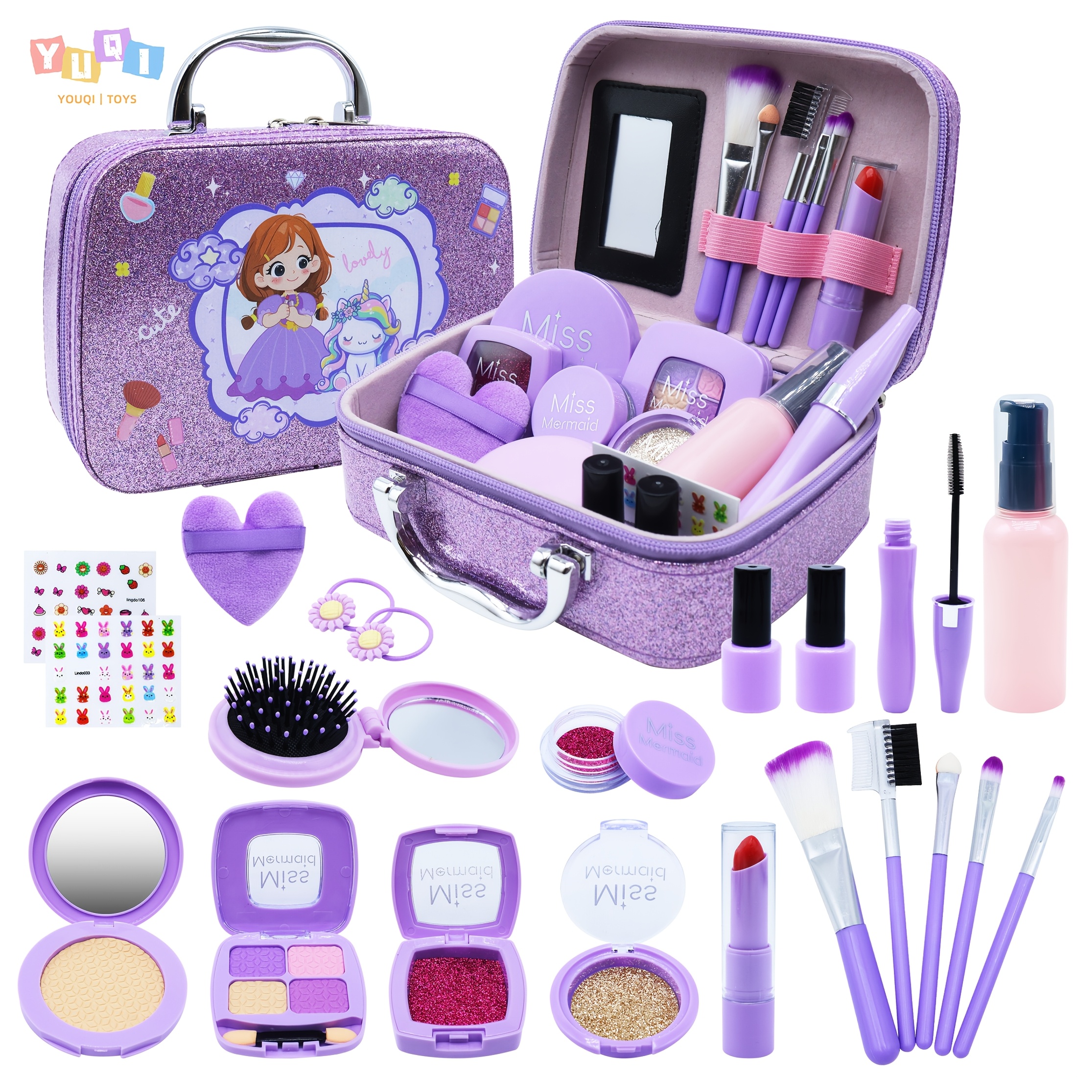 TEMU [non-smear] Simulation Cosmetics Toy Set, Princess Purple Simulation Toy Handbag, Girls' Pretend Play Birthday Gift, Christmas Gift