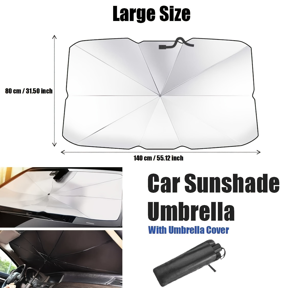 TEMU Umbrella-style Sunshade For Car Windshields. Offers Uv Protection With A Heat-reflective Coating To Reduce Temperature. Against And Heat,