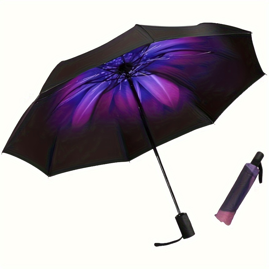 

Parapluie pliant , tissu pongée à 190T, cadre en fer à 8 nervures, protégé contre les UV et au vent, léger pour en pour hommes et femmes