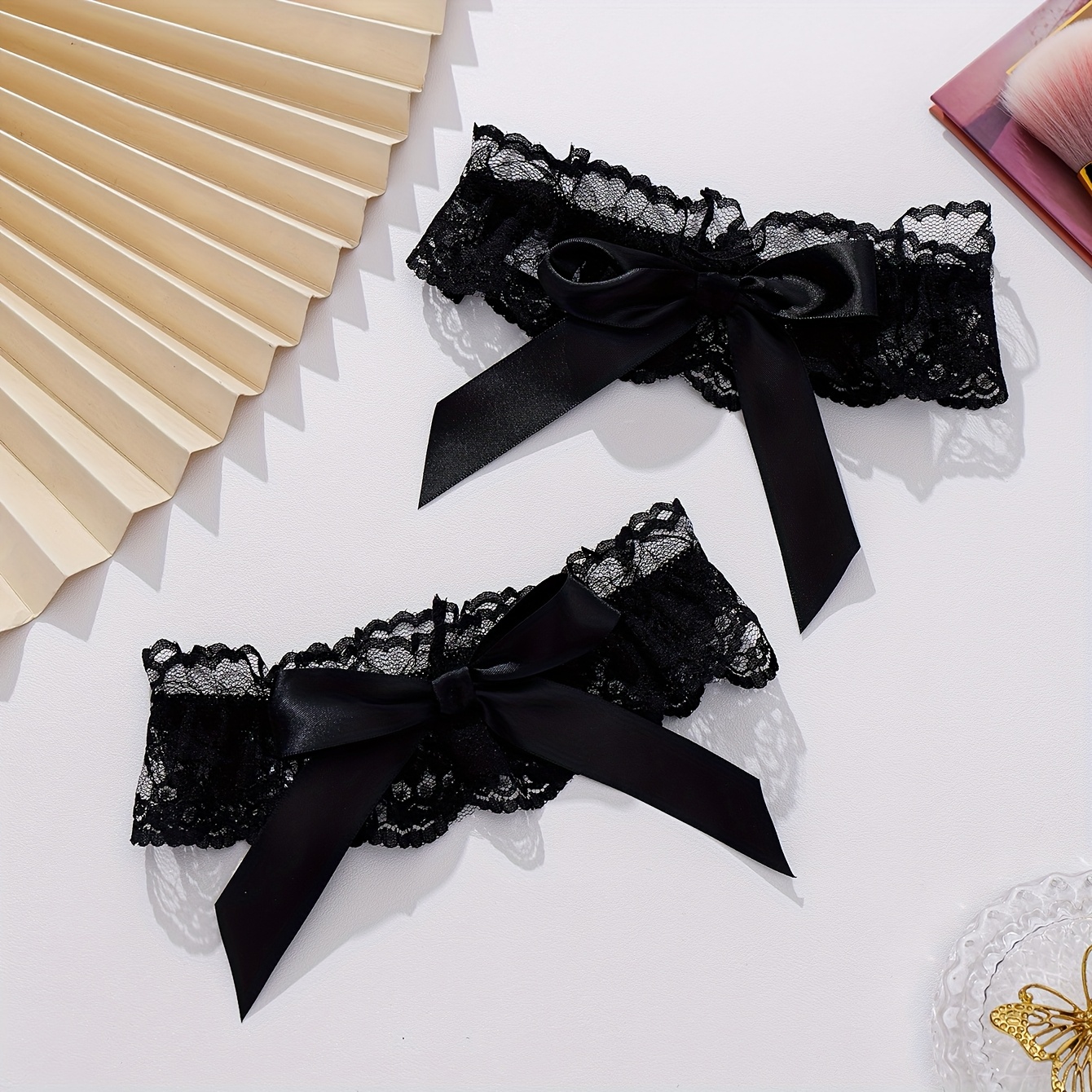 E-shop Elegante schwarze Spitzen-Schleife mit Schleife | Sexy Oberschenkelband im Hochzeitsstil, Stoff, Handwäsche