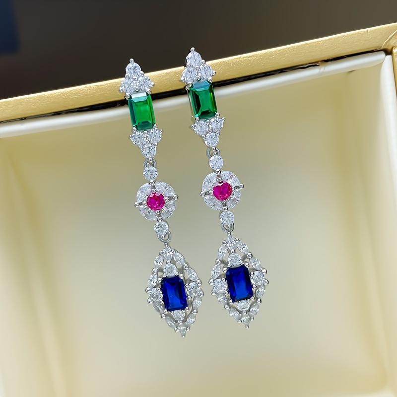 

Luxurious Bohemian Style Elegant Multi-colored Synthetic Gems Dangle Earrings, Women's Engagement Wedding Banquet Jewelry, Fashion Accessory For Daily Wear