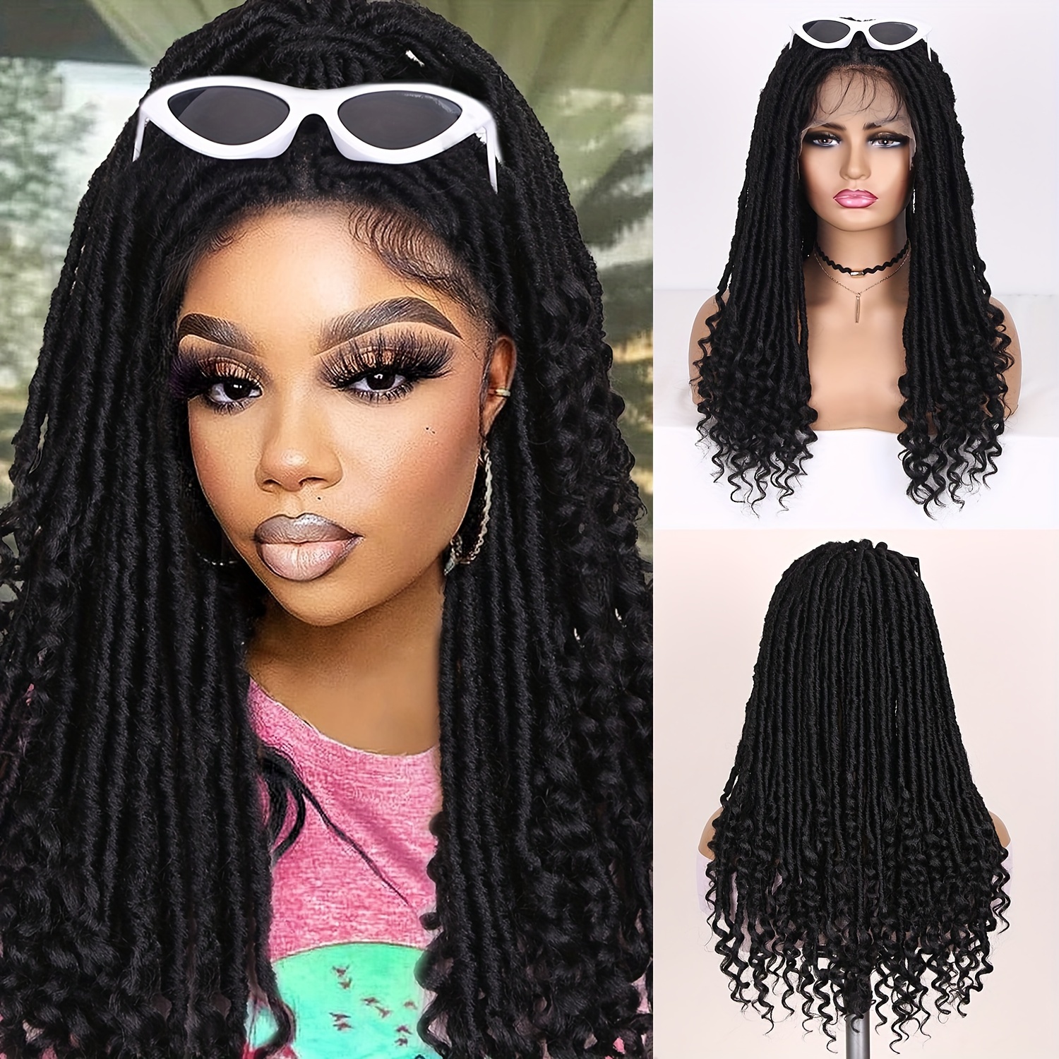 13*4 Lace Front Faux Locs Braided Wigs Women Faux Locs Braid - Temu