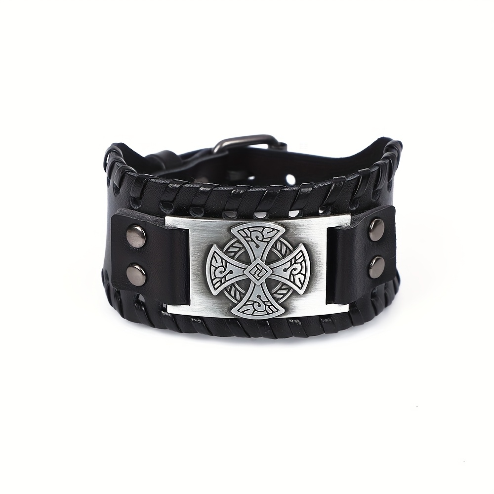 1pc Fashionable Woven Bracelet, Nordic Viking Pattern Men's Alloy Bracelet