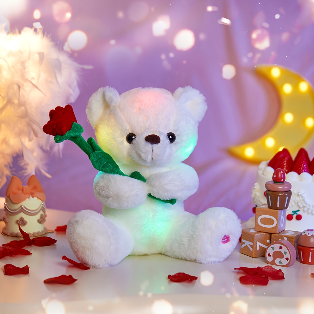 

Glowing Rose Bear Plush Toy (without Battery), Cute Soft Stuffed Animal With Lights, Birthday Party Gifts Toy For Lover, Christmas Valentine's Day Decor, 's Playing Companion Playing Doll