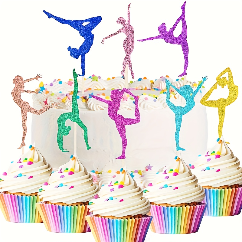 Image of 16pcs Glitter Gymnastics Cake Decorations Cupcake Toppers Cupcake Picks Toothpicks Colorful Gymnastics Silhouette Cake Decorations For Dessert Gym Theme Birthday Party Favors Supplies