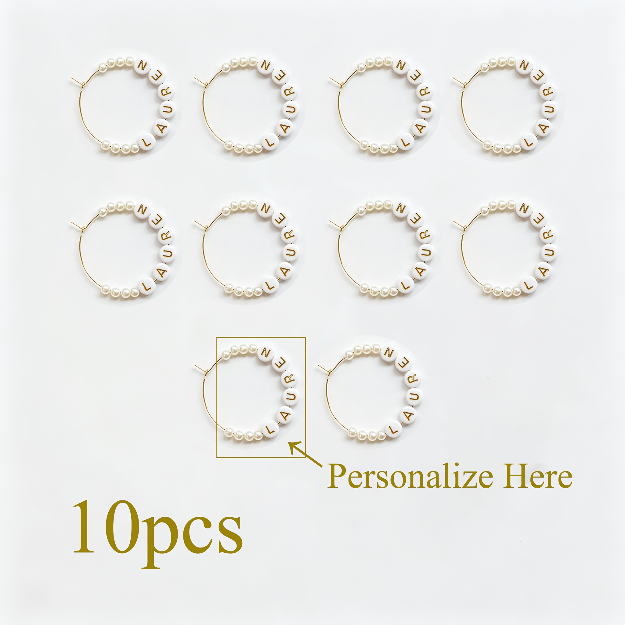 TEMU 5pcs 10pcs Breloques de verre à vin personnalisées avec nom, marqueurs de boisson en perle, étiquettes de nom personnalisées, cadeaux de fête