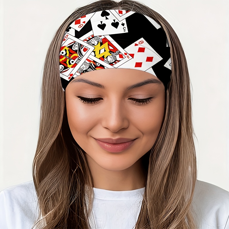 TEMU New Poker Card Pattern Headband, For Yoga / Gym / Running / Cycling, Travel / / Beach, Non-slip / / Warm And Versatile / Wide Edge / Fashionable