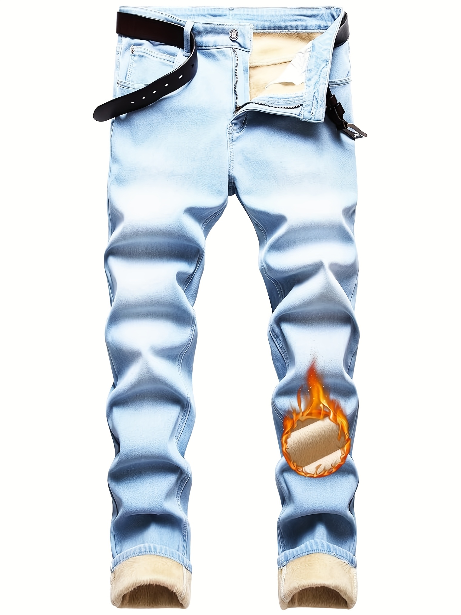 mens fleece lined jeans men winter warm mens skinny fit Temu