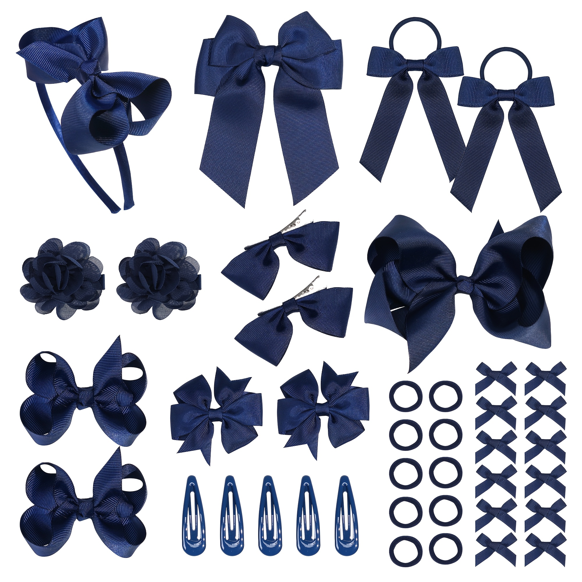 TEMU 40pcs Hair Clip Headband Hair Ring | Vintage Cute Fabric Hair Accessory Set, Red And Navy, With Bows, For Holiday Wear, Valentine's Day,