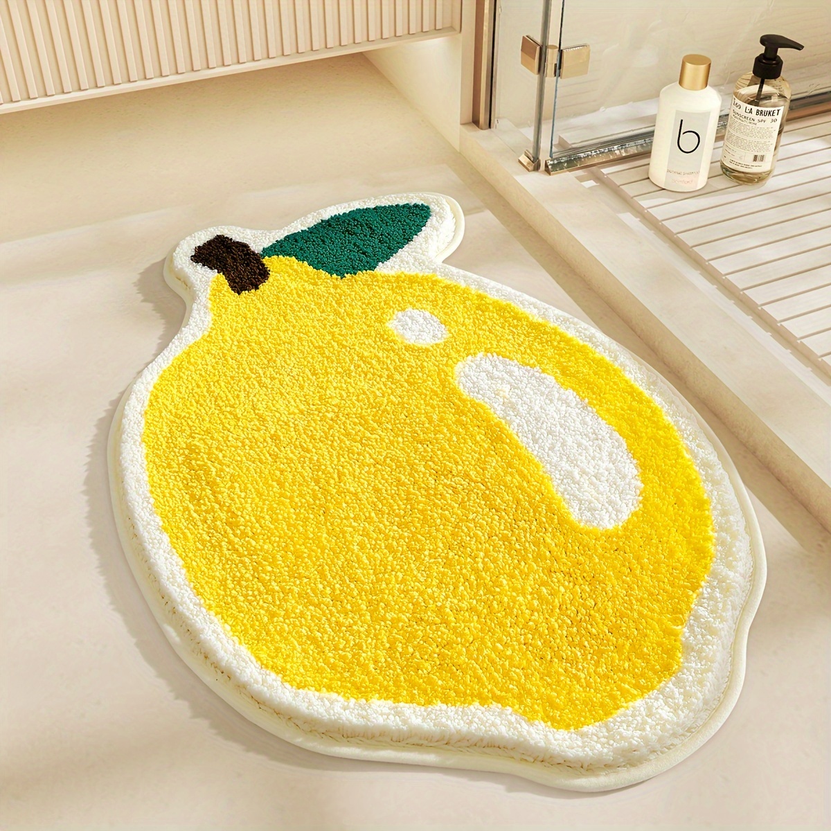 1pc Fluffy Bathroom Rug Lemon Shaped Avocado Shaped Bath Mat, Absorbent Premium Bath Rug, Non-slip Comfortable Bathroom Mat For Bathroom Floor, Sink, Bathtub, Shower Room, Home Decor
