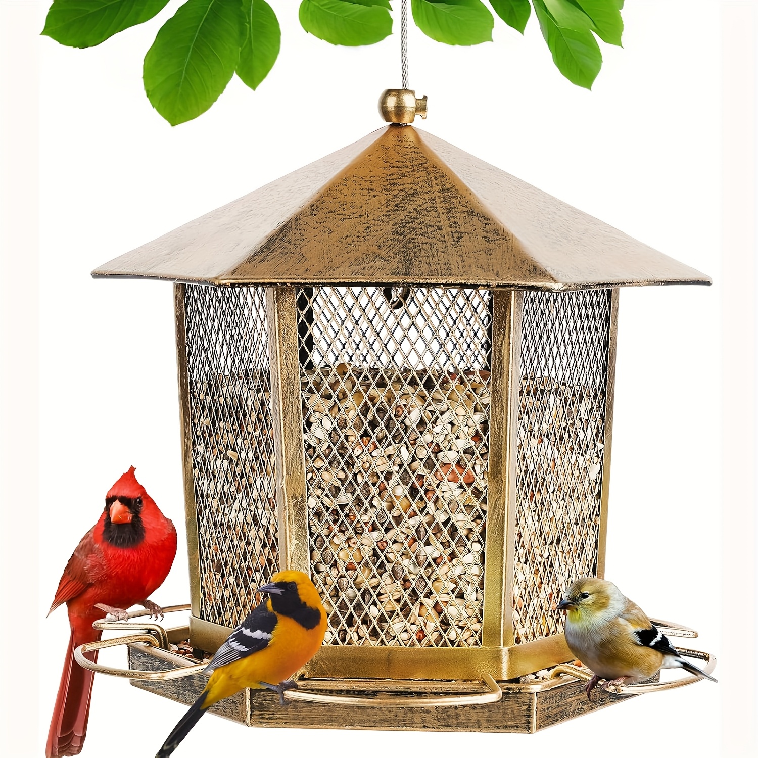 TEMU [heavy-duty Metal Bird Feeder] Squirrel-proof Heavy-duty Metal Hexagonal Bird Feeder| Outdoor Hanging Decorative Garden& Patio Feeder For , No