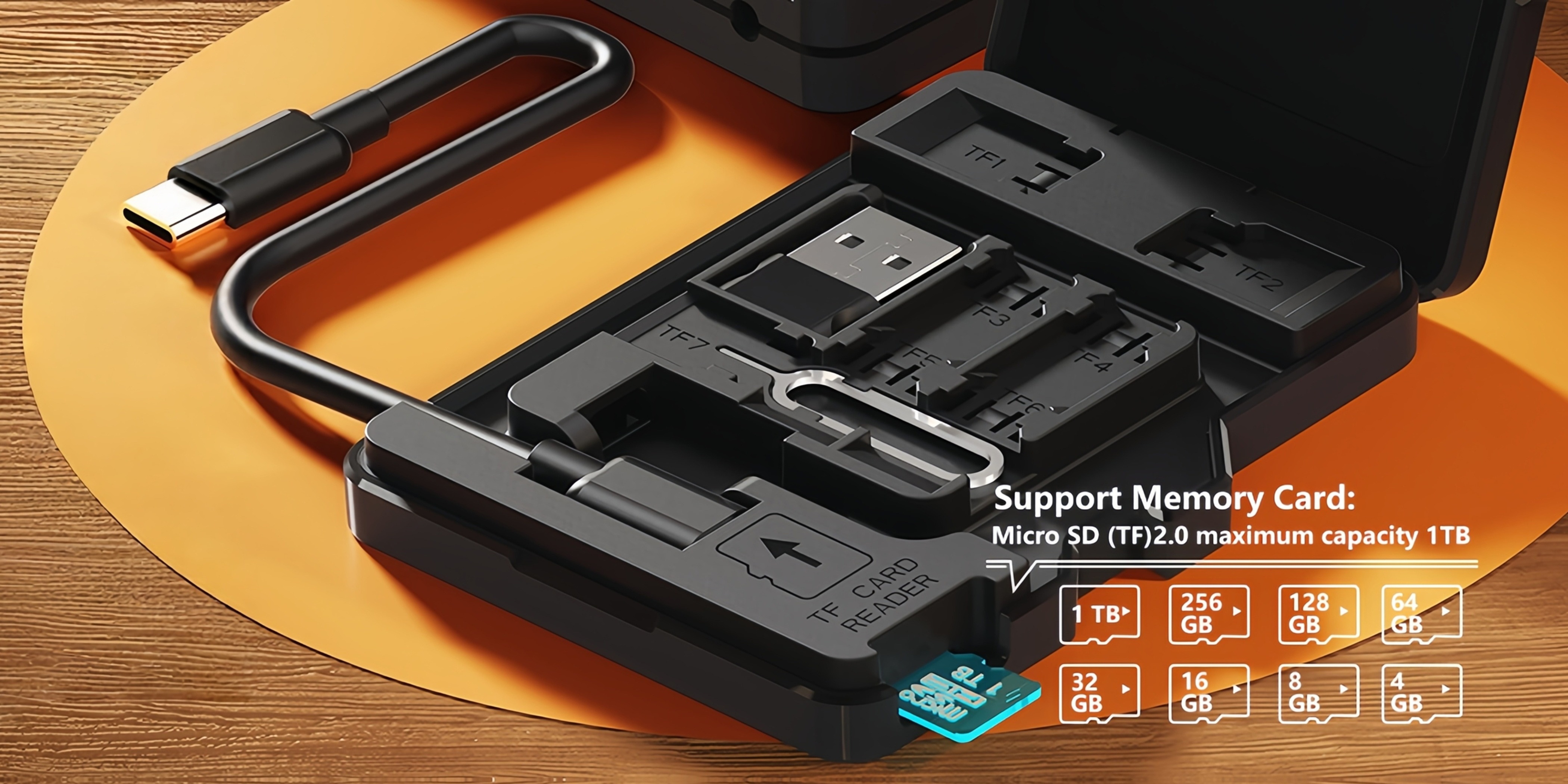 budi Black Multi-in-1 Portable -C TF/SD/SDHC/SDXC/SDIO/Memory Card/MicroSDXC Card Reader & Writer, Compact Flash-like Adapter Compatible, Plug & Play for Smartphones, Tablets, Laptops, - Devices (No SD/TF