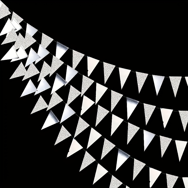 A Set Of Colorful Triangular Banners Measuring 300cm/118.2in, Perfect For Birthday, Wedding, Or Party Decorations, Featuring Shiny Silvery And Golden Glitter On Sides