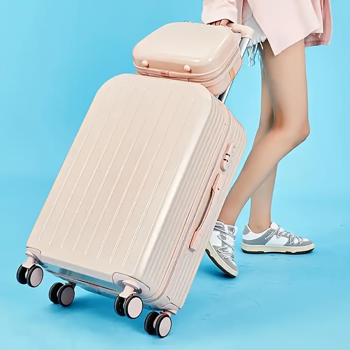 Conjunto de Equipaje Ligero de 2 Piezas para Mujeres - Maletas de Carrocería Rígida con Ruedas Giratorias y Bolsa de Cosméticos, Alimentadas por USB, Cierre con Cremallera - Disponible en Azul Pastel, Gris Claro, Rosa, Blanco - Ideal para Estudiantes y Viajes, Equipaje para Viajar