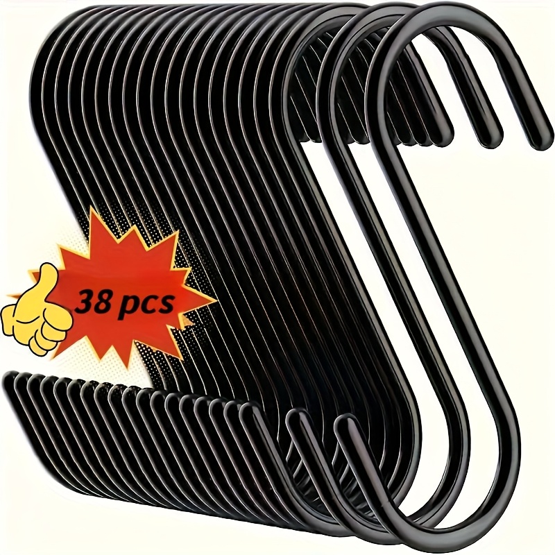 TEMU 38pcs Of Black Heavy-duty Stainless Steel S Hooks-, Non-slip And Durable, Suitable For Stylish Wall-mounted Solutions For Plants, Wardrobes,