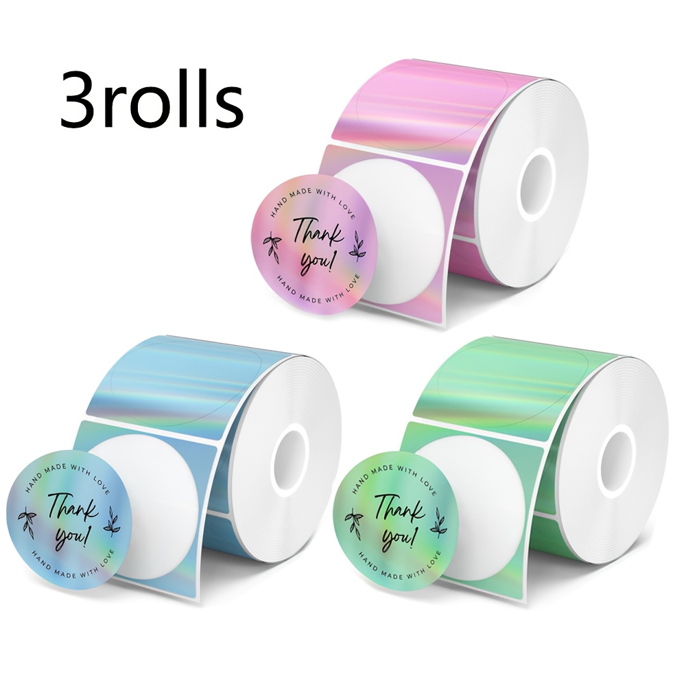 TEMU Étiquettes rondes thermiques holographiques, étiquettes autocollantes rondes à paillettes de 50X50 mm, carte de remerciement imprimable avec