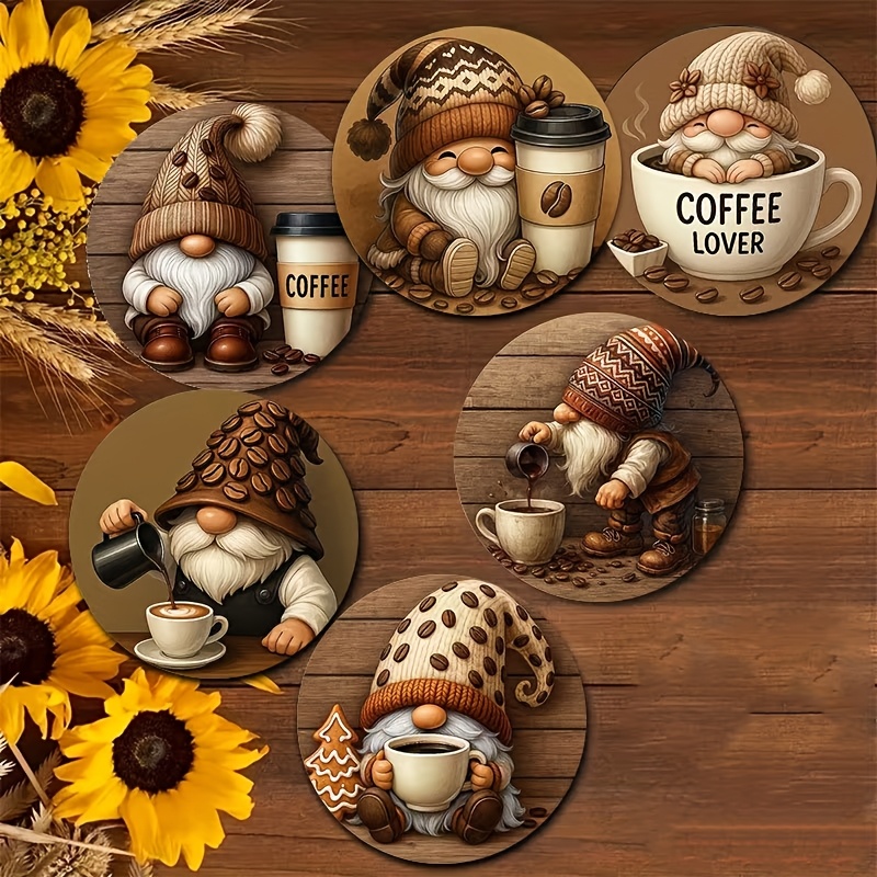 TEMU 6pcs Wood Coasters Suitable For Tea & Coffee Cups, Heat-resistant Non-slip Wood Coaster Pads With Dwarf Pattern, Hand Washable Table Protectors