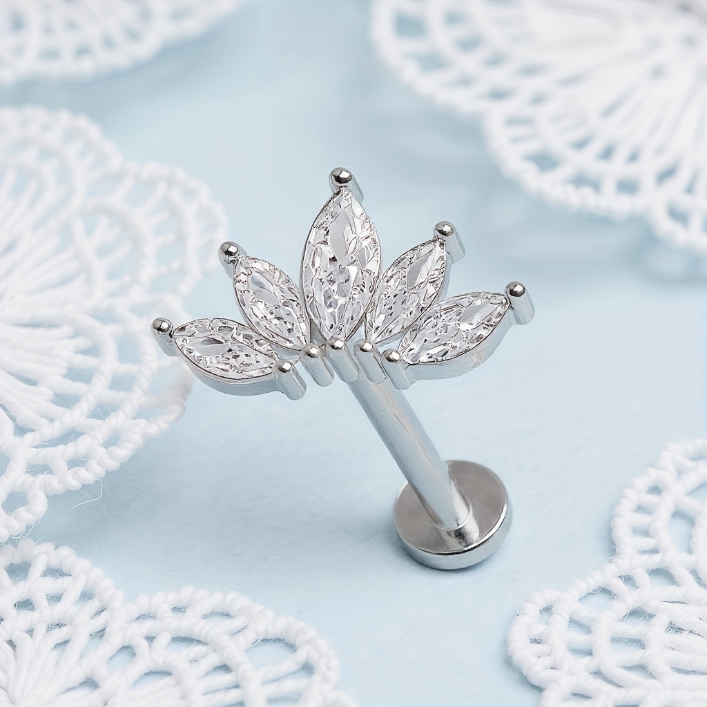 Women's 2D Flat Flower Cartilage Earring with Zircon Inlay