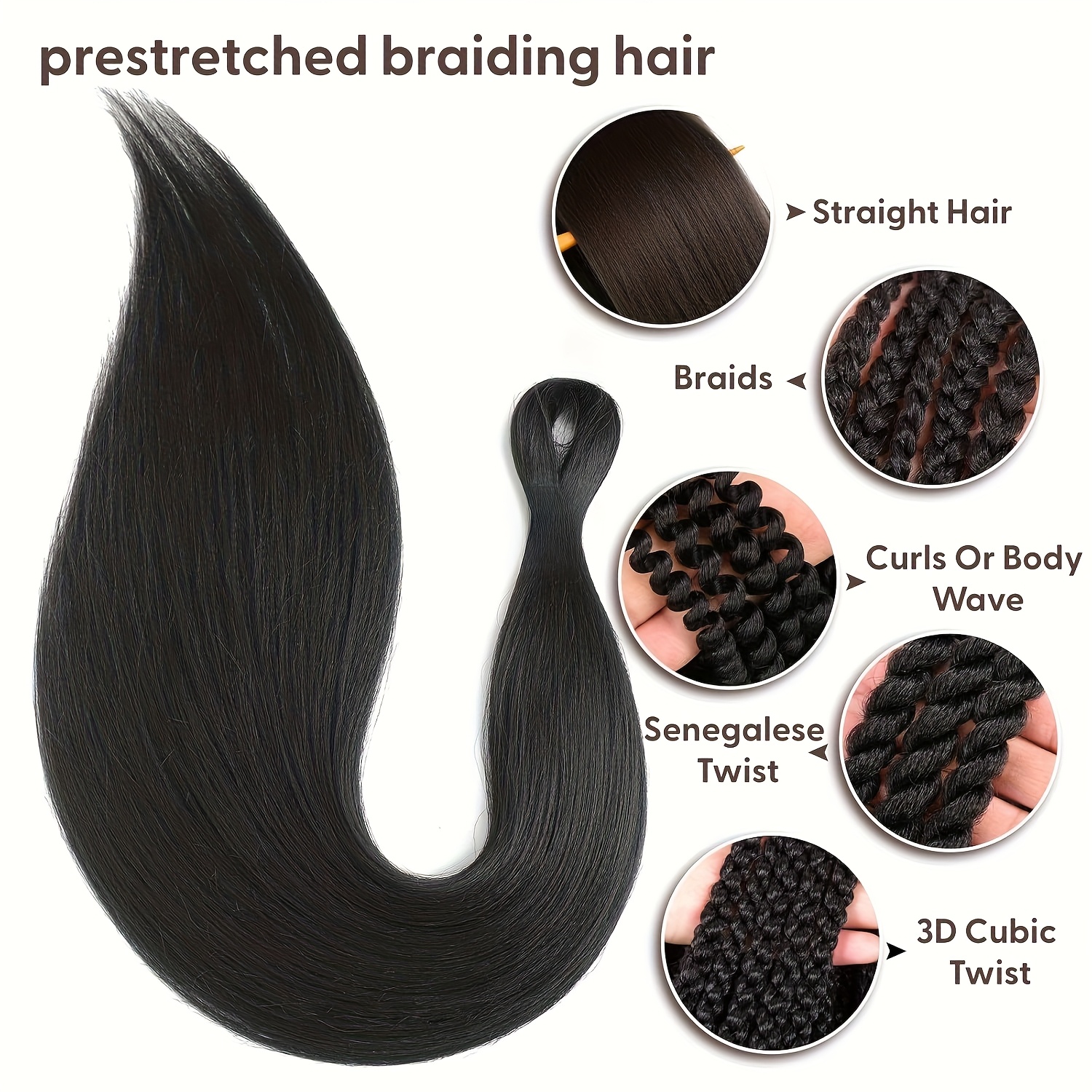 8pcs black pre-stretched braiding hair for women - y2k   texture synthetic hair for boho twist crochet braids, professional hairpiece for braids, braiding hair accessories, y2k hair style,   hair details 3