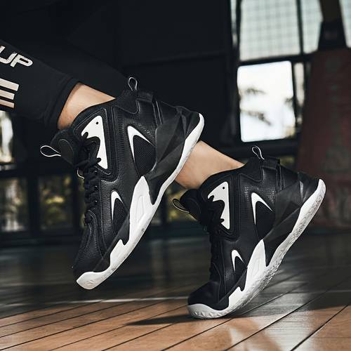 sneakers, groß (39-49) herren sport-basketballschuhe, outdoor-basketballschuhe, mittleres obermaterial mit atmungsaktivem obermaterial, stoßdämpfende dicke sohle