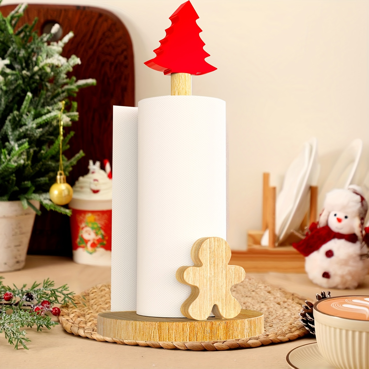 TEMU Christmas Tree Paper Towel Holder, Wooden Christmas Tree Gingerbread Style Paper Roll Holder, Indoor Christmas Decoration, Party Table