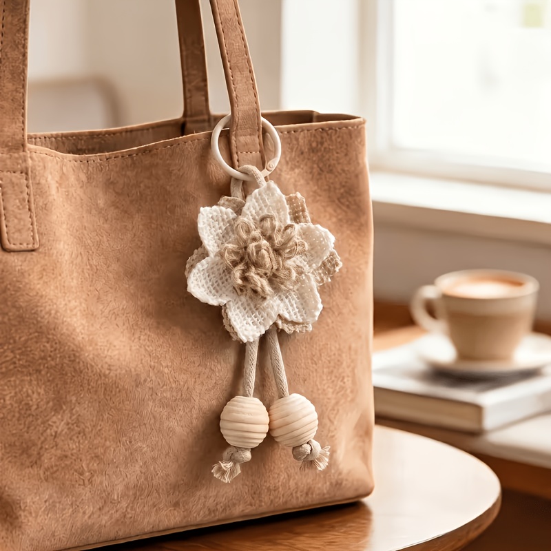 TEMU 1pc Handmade Flower Bag Charm Keychain, Woven Floral Decorative Pendant, Versatile Bag Accessory, Creative Keychain, Souvenir, Gift Decoration,