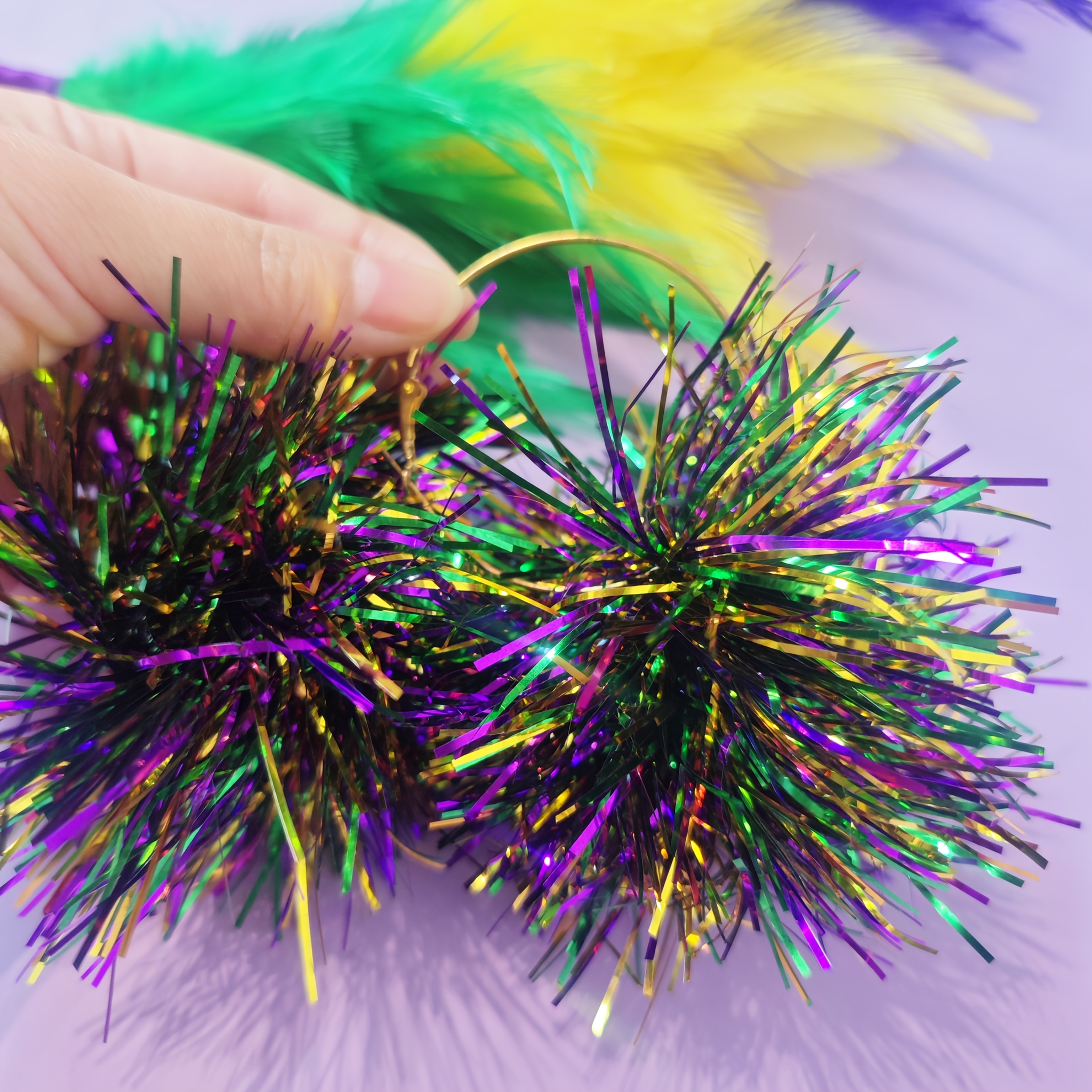 

1 Pair Mardi Gras Sparkling Tinsel Pom Pom Earrings, Alloy & Stainless Steel, Holiday Party Jewelry For Women, Carnival & , Carnival/mardi Gras/masquerade