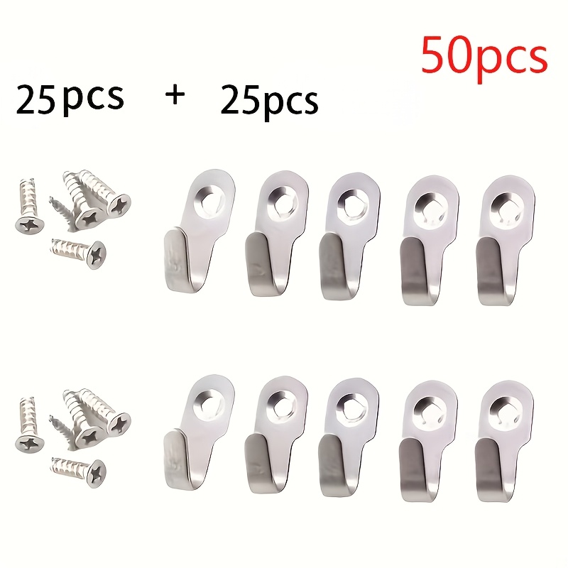 TEMU 50pcs Metal Heavy-duty Wall Hooks, 25pcs Hooks And 25pcs Screws, Thickened Solid Multi-functional U-shaped Hooks For Bathroom And Kitchen, For