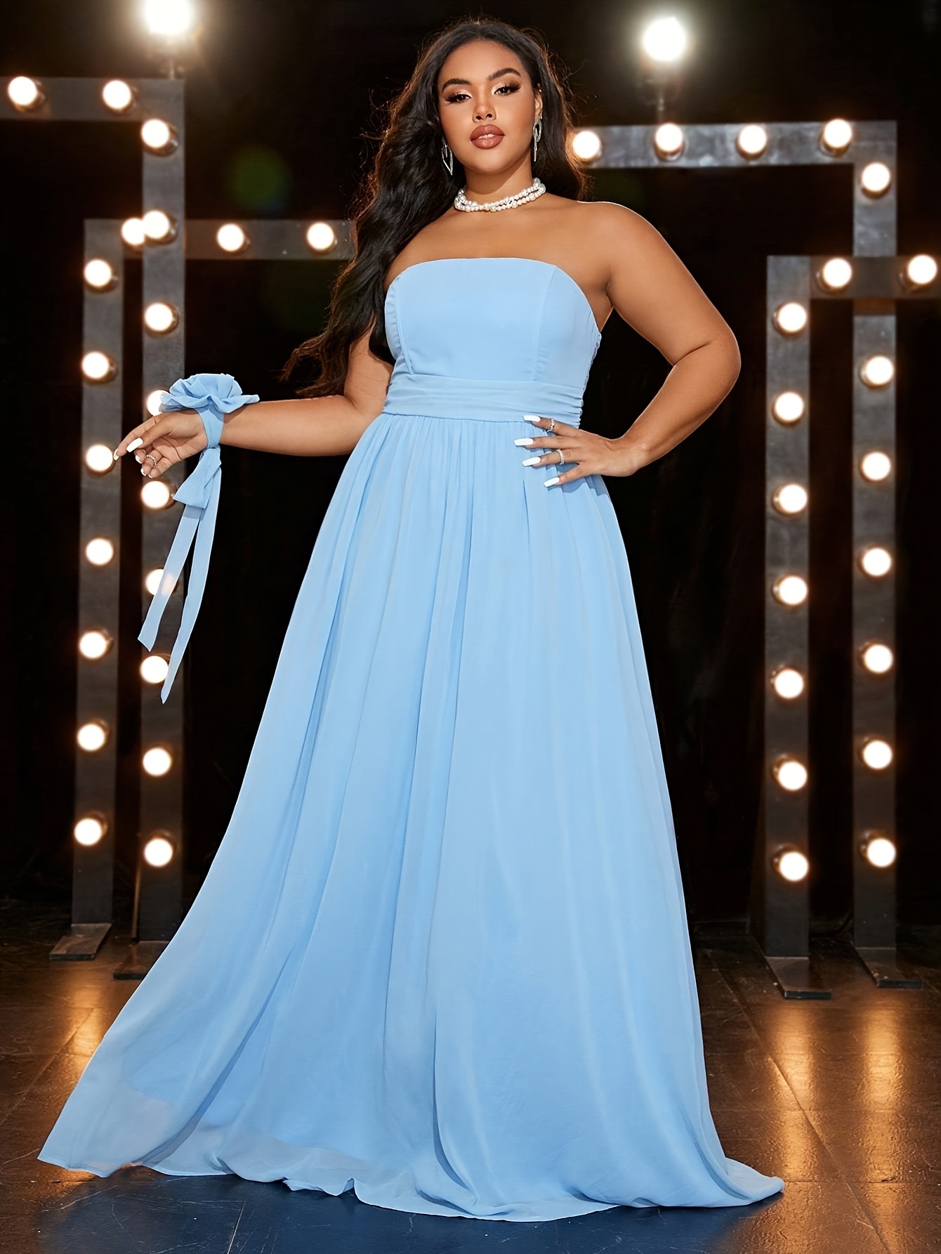 plus size light blue chiffon floral size bridesmaid - Temu Mauritius