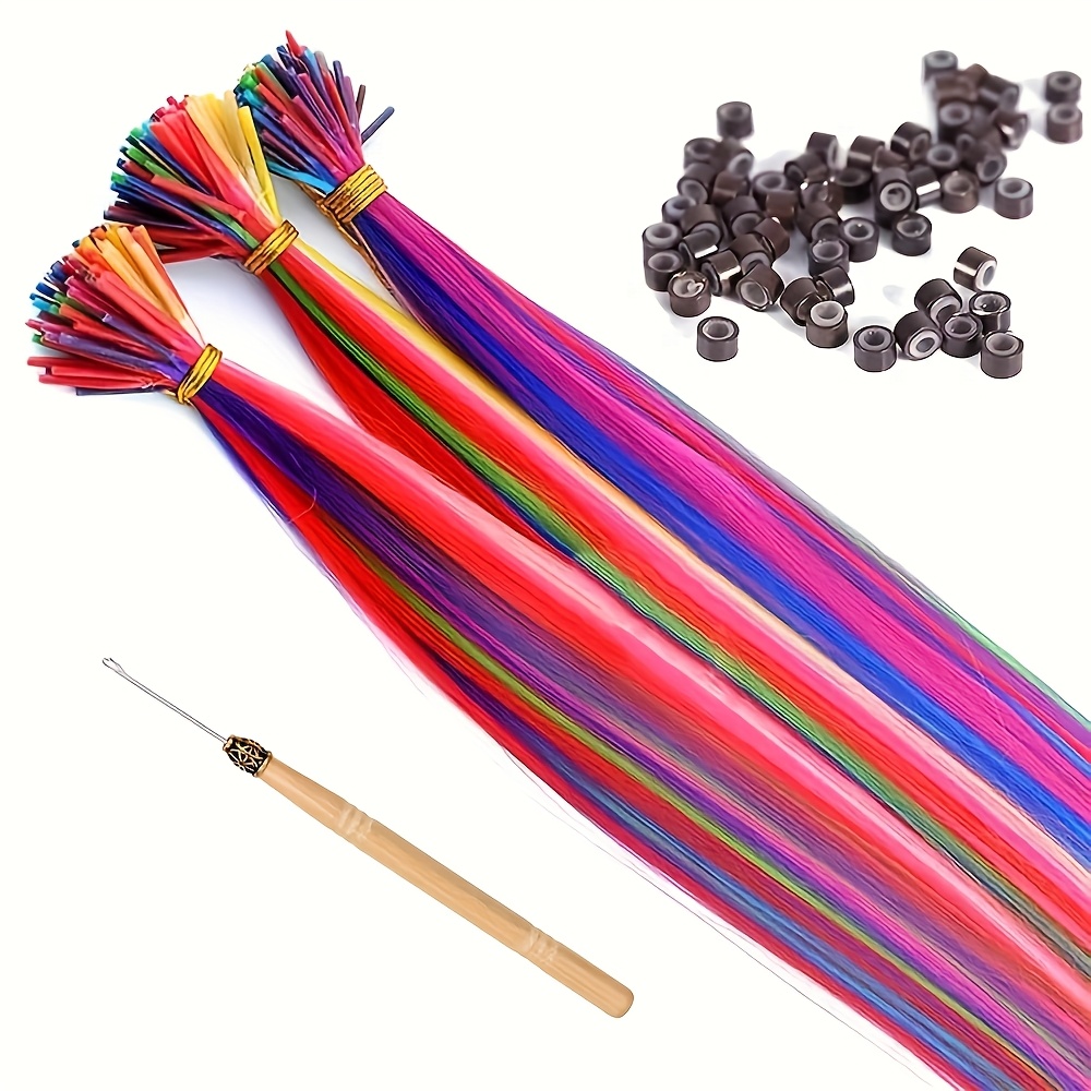 E-shop 50 Strähnen/Set Y2K farbige glatte Haarverlängerungen, Federhaar 16 Zoll mit Haken Hakenringen, DIY hitzebeständige farbige synthetische