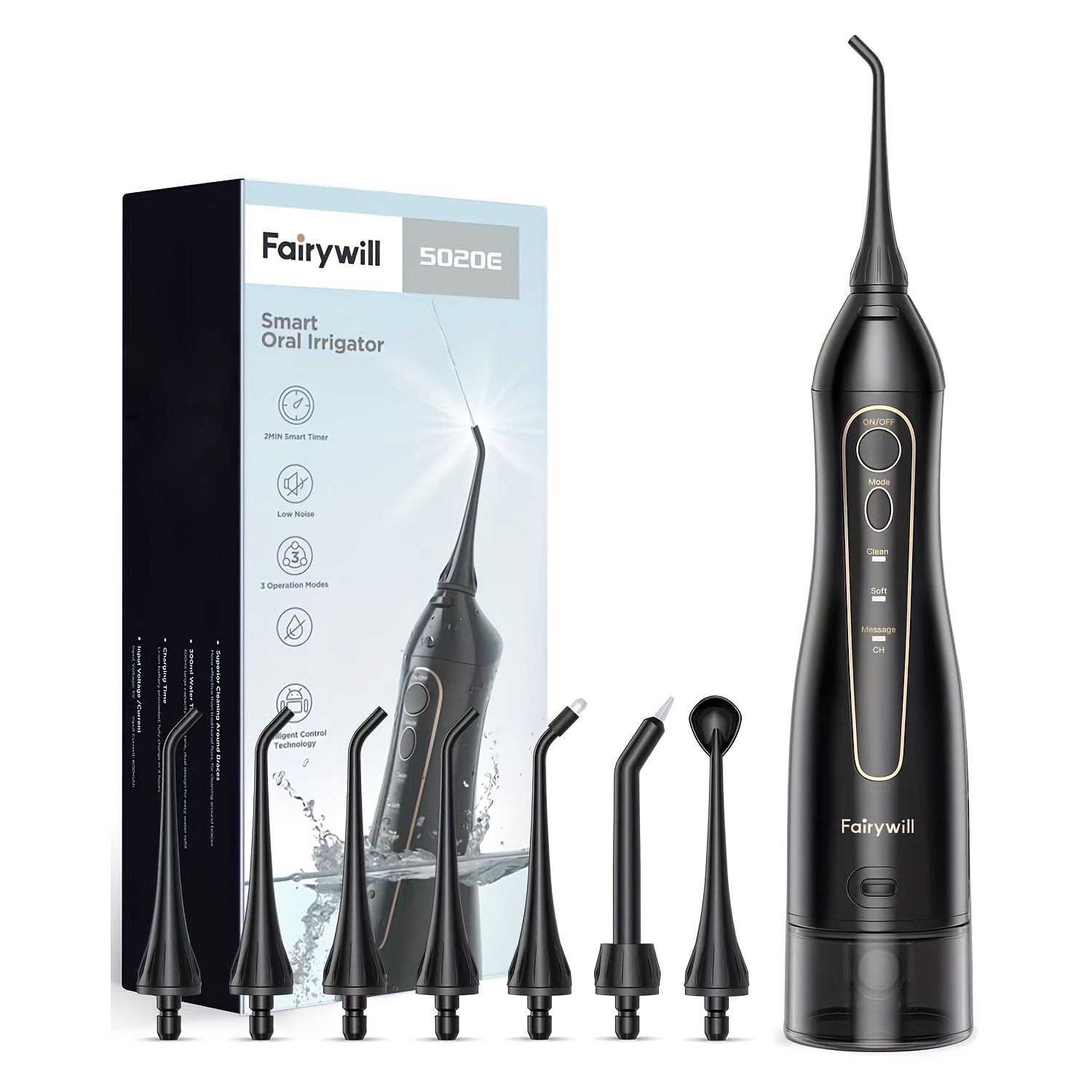 Fairywill Cordless Water Flosser, 3 Cleaning 300ml Tank Mode Usb Rechargeable, Dental Oral Irrigator For Home And Travel