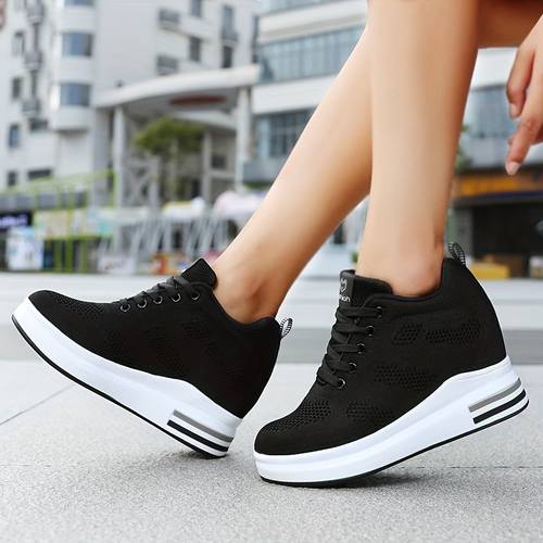 invisible height increasing womens casual athletic shoes breathable fabric mesh thick sole wedge casual shoes women shoes sneakers