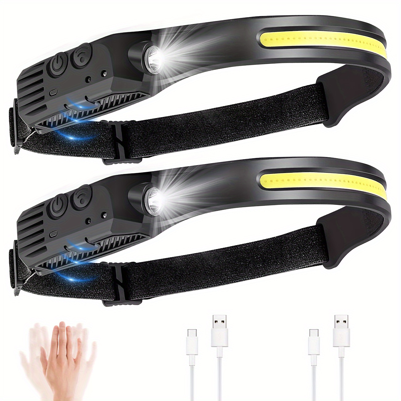 Image of 2pcs Rechargeable, 6 Lighting With Motion Sensor,, Headlights For Forehead, Camping Accessories Gear,, For Outdoor Hiking Running Repairing Fishing, Etc