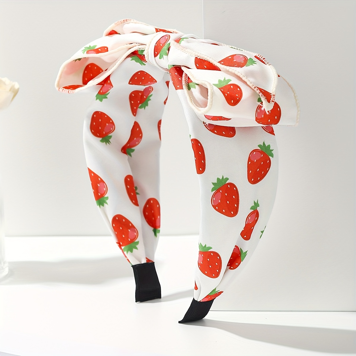 TEMU 1 Stück Erdbeere & Kiwi Obstmuster Breitband Schleifen Haarband - Lebendiger Polyester Haarzubehör für Teenager, Ganzjahres Honig Mädchen Stil,