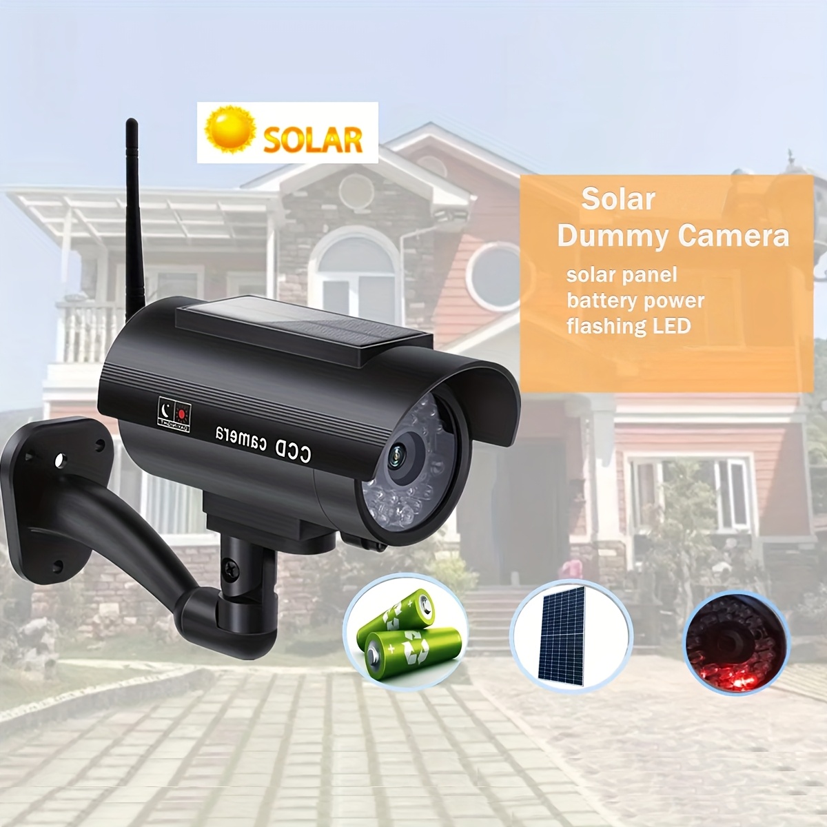 Caméra Factice Solaire Avec Détection De Mouvement Et Lumières LED Noir