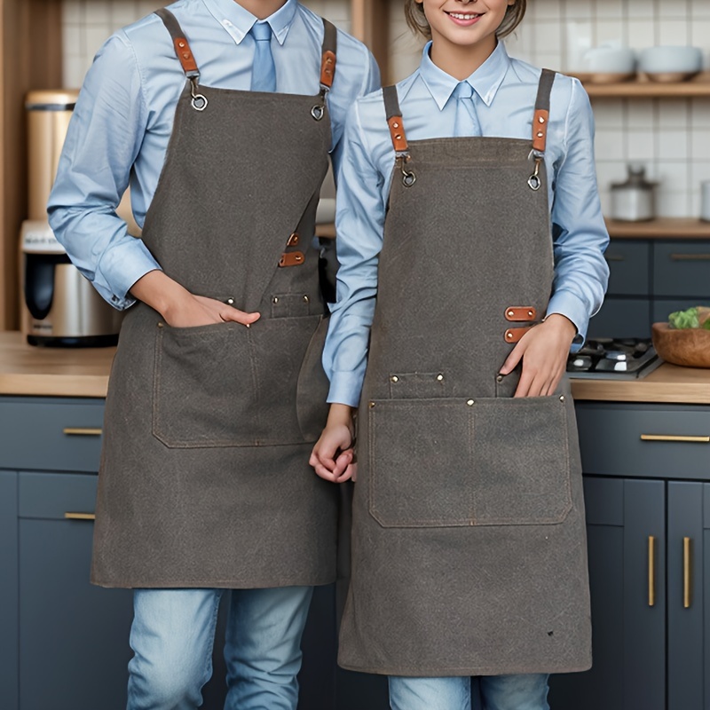 canvas work apron with pockets for men and women adjustable straps durable woven canvas material for restaurant bbq baking painting gardening solid color 0