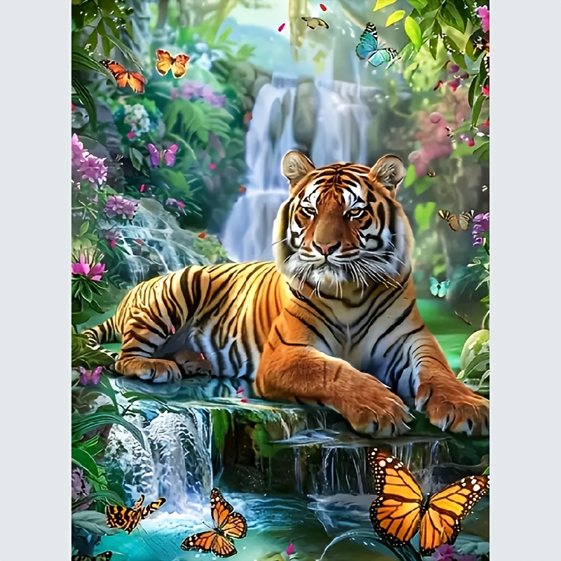 5d Diamond Painting Kit, Handmade Acrylic, Round , Tiger Theme, Unframed Mosaic Art, Home And Office Wall Decoration, Holiday Gift 30x40 Cm / 11.8x15.7 Inches