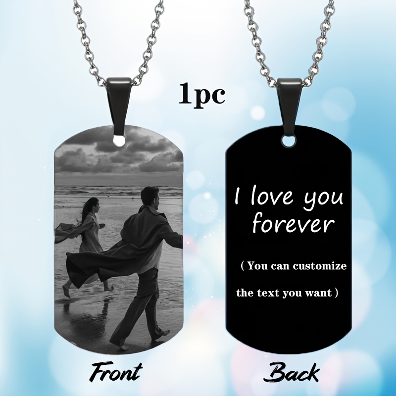 TEMU 1pc Collar Personalizado con Foto y Texto Grabado - Estilo Retro Minimalista para , Regalo de Aniversario, o Navidad - Joyería Personalizable