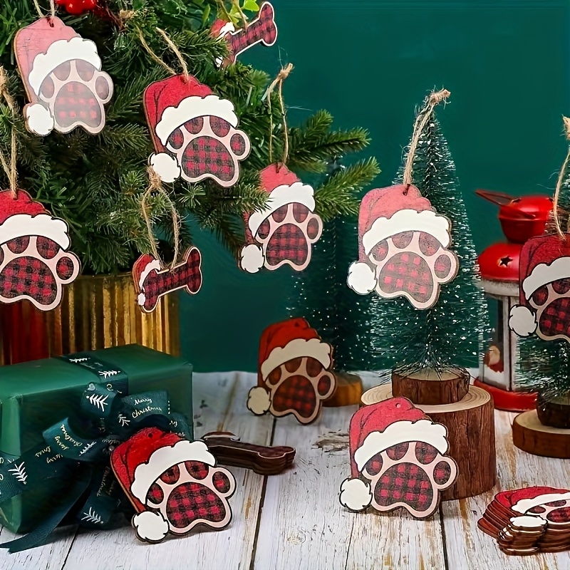 Image of 20pcs Of Christmas And Decorations, Featuring Christmas Red, Dog , Bone-shaped Memorial Dog Ornaments, And Gift Box Decoration Tags