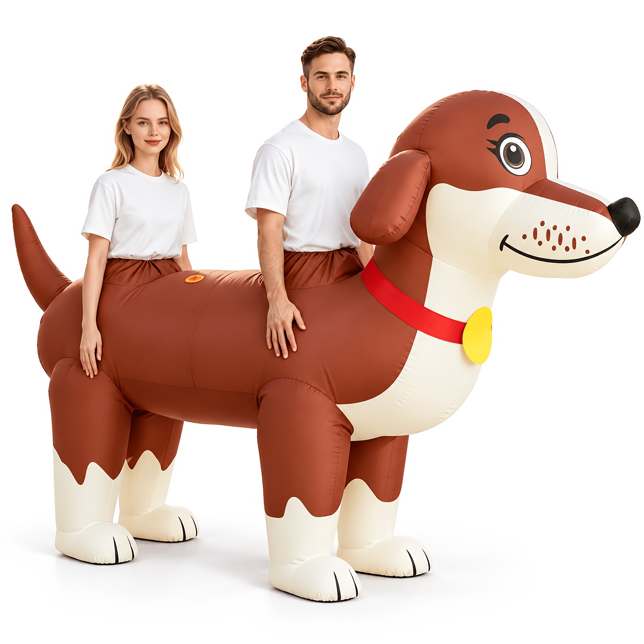 TEMU 2-person Inflatable Dachshund Costume For Adults, 2.55m Funny Sausage Dog Couple Costume For Men And Women, Cute Cartoon Halloween Outfit For
