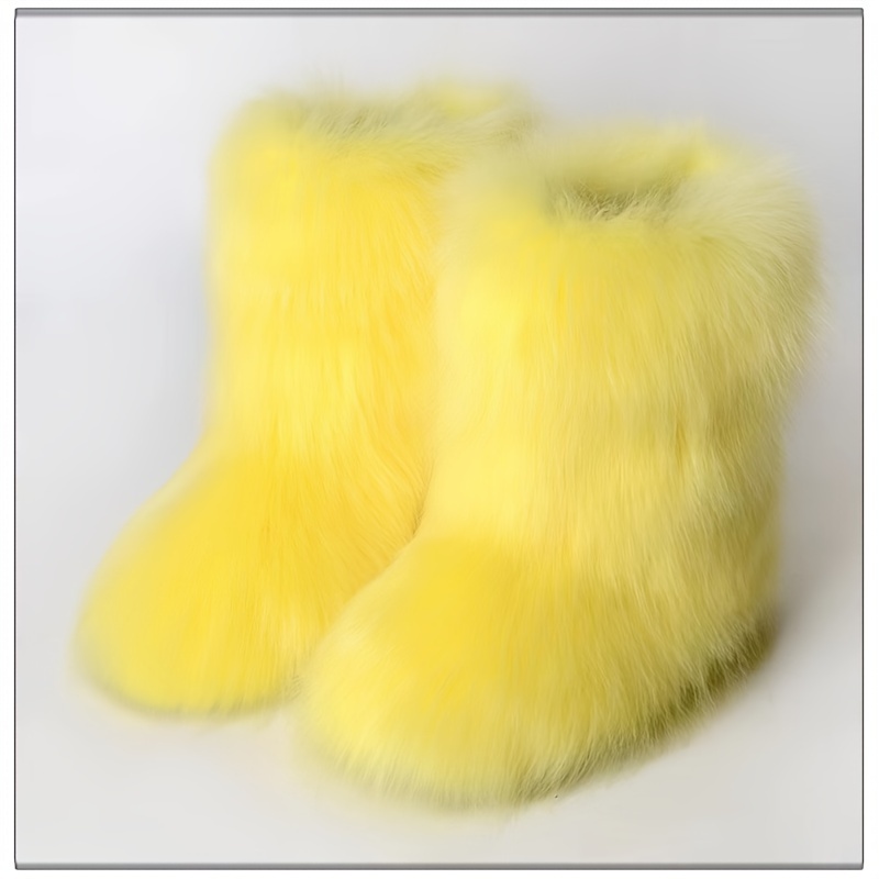 womens faux fur boots casual slip furry fluffy snow boots - Temu