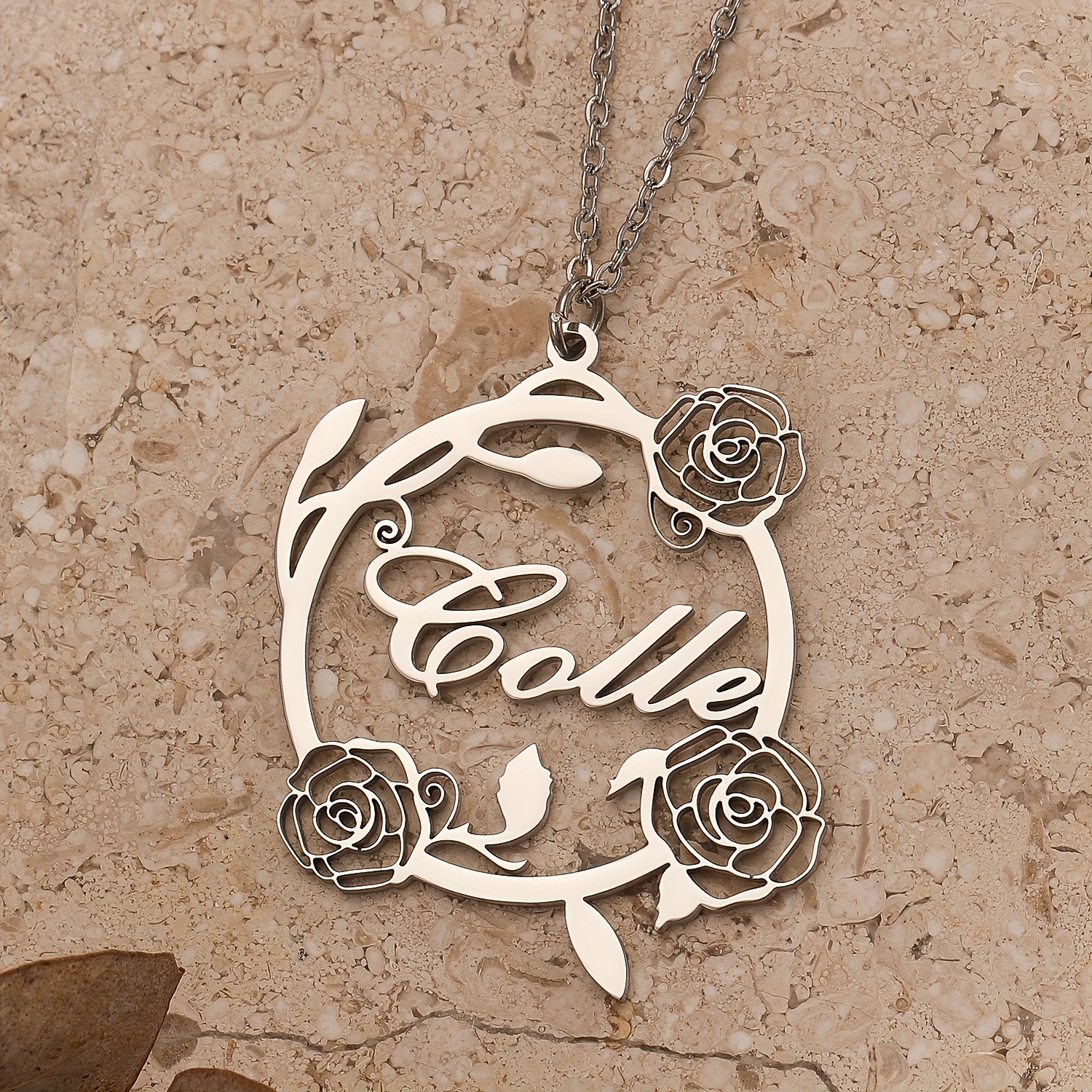 Personalized Rose Flower Stainless Steel Name Necklace