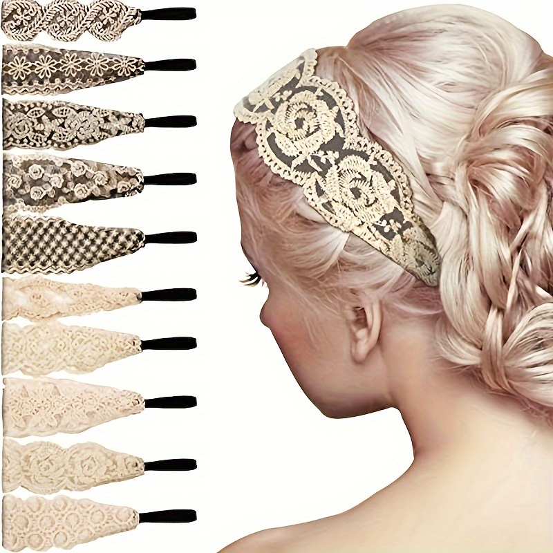

7pcs/set Lace Headbands For Women Vintage Lace Stretch Headband Elegant Wide Headwrap Hair Turban Accessories