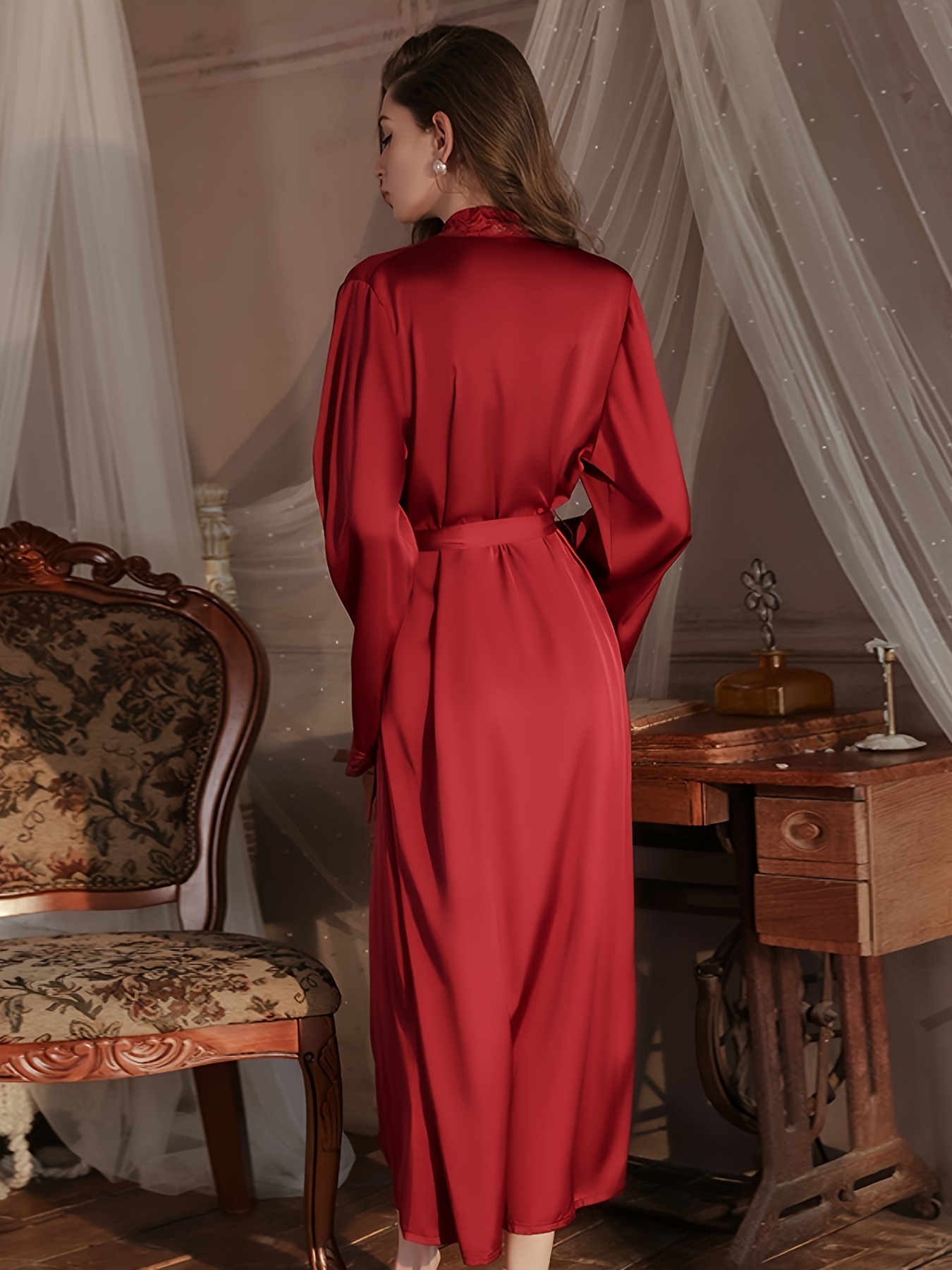 elegante noche encaje seda larga Temu Colombia