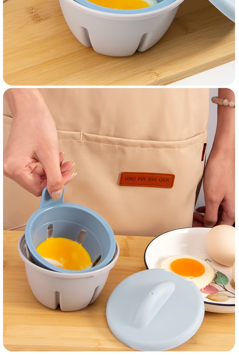 portable single cup plastic egg mold with lid heat resistant microwave egg poacher maker multi ply material breakfast kitchen gadget details 7