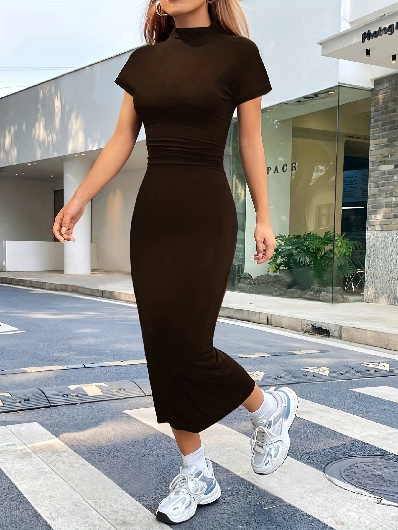 a solid color fitted summer dress a stand collar short - Temu Mexico