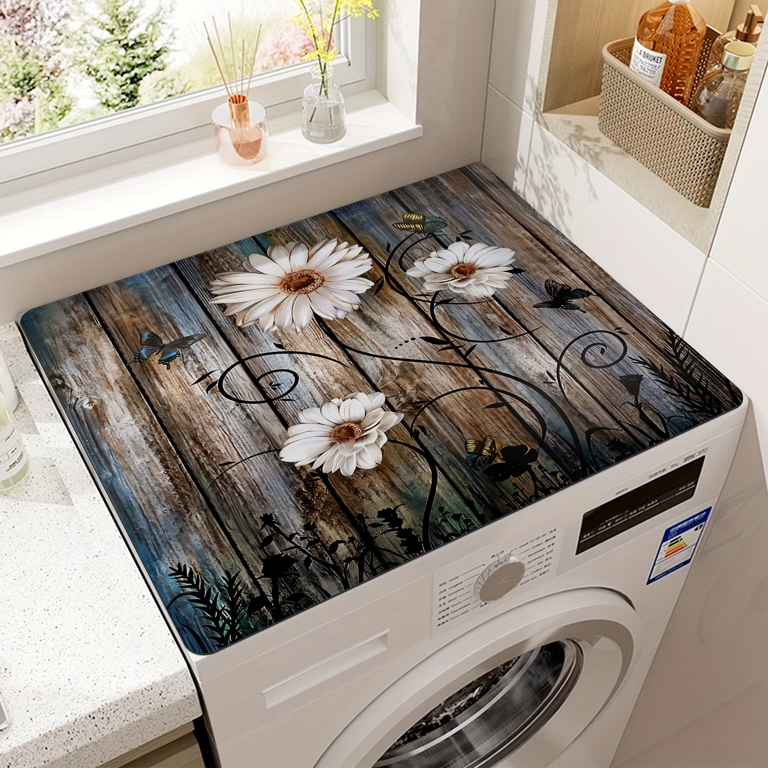 

1pc Butterfly & Floral Printed Washing Machine Dust Cover Pad, Quick-dry Absorbent Protective Top Mat For Washer And Dryer, Modern Utility Pad For Laundry Room And Kitchen Decor