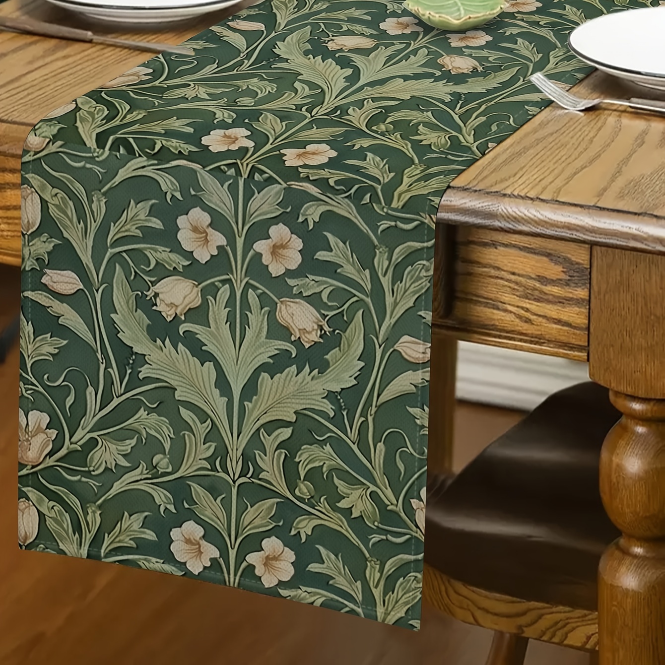 

Floral Linen Table Runner: 13in X 72in, Modern Style, Home Dining Decor, Indoor Party Supplies