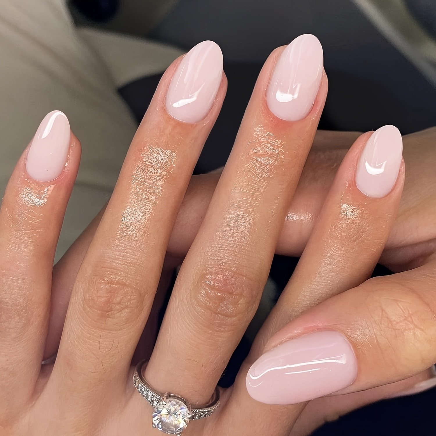 Fashionable 24pcs Light Pink Oval Nail Art Pieces, Suitable For And Parties