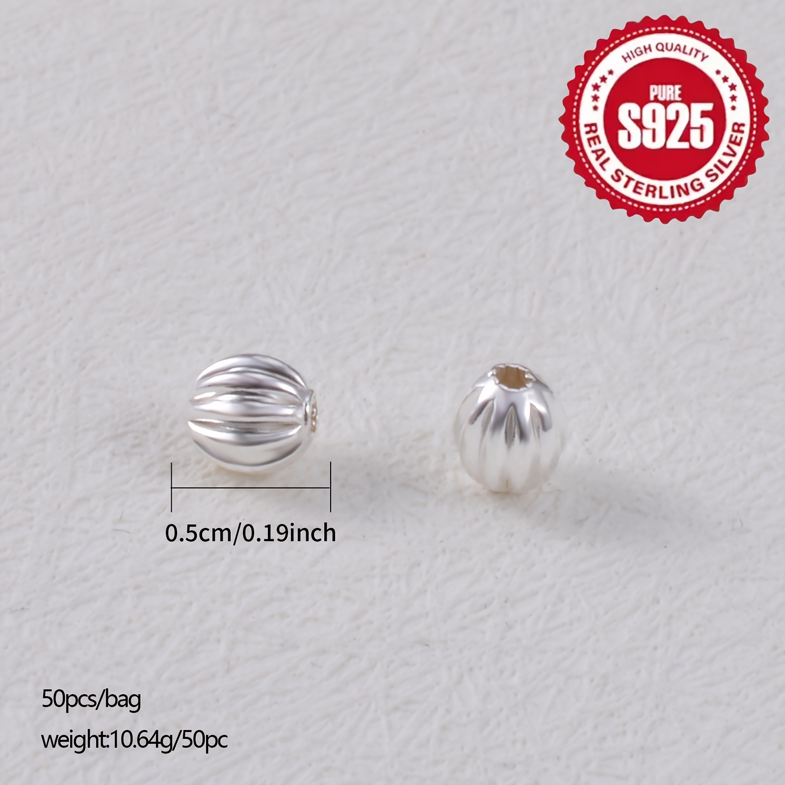TEMU 50pcs Per Pack S925 925 Silvery Pumpkin Spacer Beads Loose Beads 3/4/5mm Diy Beading Materials Accessories For Bracelets, Necklaces And Anklets